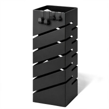 VOUNOT Metal Umbrella Stand, Freestanding Holder with Drip Tray & 4 Hooks, Diagonal Pattern, Black