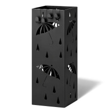 VOUNOT Metal Umbrella Stand, Freestanding Holder with Drip Tray & 4 Hooks, Black