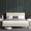 (Double, Beige) Bed Frame, Upholstered Wooden Slat Bed Frame with Headboard, Easy Assembly, Underbed Storage, No Box Spring Needed 1