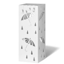 VOUNOT Metal Umbrella Stand, Freestanding Holder with Drip Tray & 4 Hooks, White