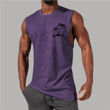 Heren Tanktops, Zomervakantie, Hawaïaanse Print, Spieropbouw, Sportschool, voor Palmbomen, Mouwloze T-Shirts Paars XL
