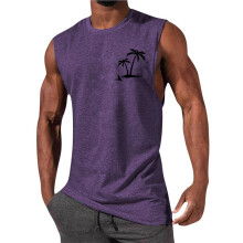 Heren Tanktops, Zomervakantie, Hawaïaanse Print, Spieropbouw, Sportschool, voor Palmbomen, Mouwloze T-Shirts Paars XXL