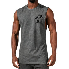 Heren Tanktops, Zomervakantie, Hawaïaanse Print, Spieropbouw, Sportschool, voor Palmbomen, Mouwloze T-Shirts Grijs XL