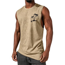 Heren Tanktops, Zomervakantie, Hawaïaanse Print, Spieropbouw, Sportschool, voor Palmbomen, Mouwloze T-Shirts Kaki M
