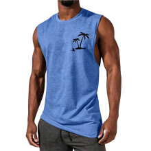 Heren Tanktops, Zomervakantie, Hawaïaanse Print, Spieropbouw, Sportschool, voor Palmbomen, Mouwloze T-Shirts Hemelsblauw L