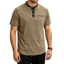 Men'S Henley Shirt Casual Button Short Sleeve T-Shirt Summer Patchwork Color Block Tee Shirts Color M