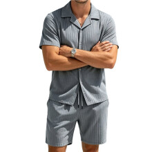 Men'S Summer Beach Outfits 2 Piece Short Sets Shirts and Shorts Vacation Texture Sets for Men Ash Gray M