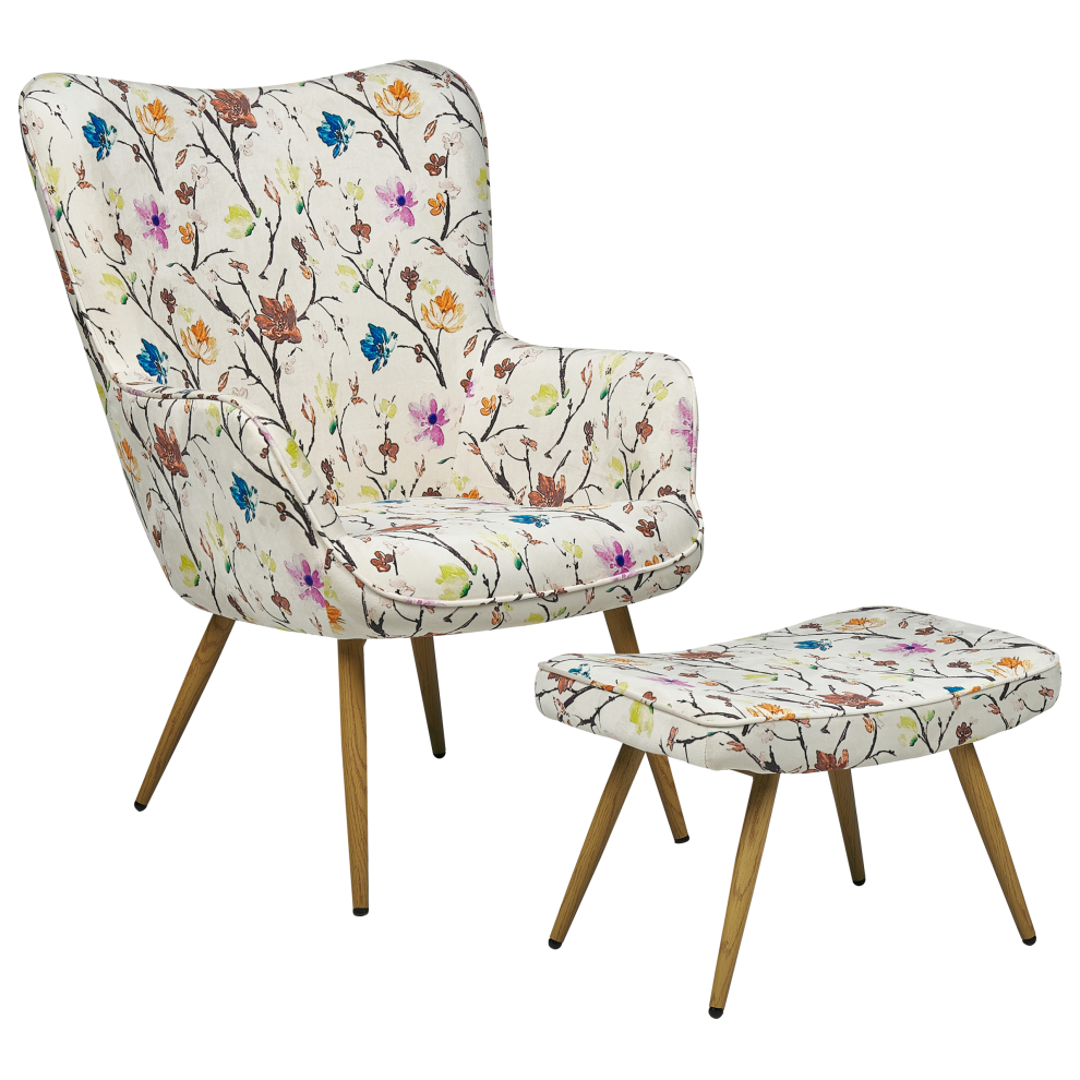Beliani Wingback Chair Vejle With Footstool Fabric Light Beige