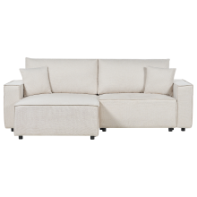 Sofa Bed 3 Seater KARILA Fabric Light Beige with Storage Right Hand