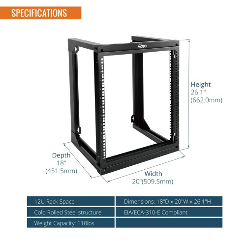 Tecmojo 12U Wall Mount Open Frame Swing Gate Server Rack, Network Rack for 19inch Computer/AV/Data/IT/Media Equipment, 18inch Depth 1