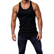 Men'S Workout Tank Top Ribbed Knit Sleeveless Gym Muscle T Shirts Bodybuilding Tee Black XXL