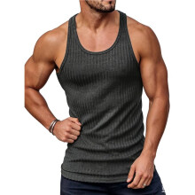 Men'S Workout Tank Top Ribbed Knit Sleeveless Gym Muscle T Shirts Bodybuilding Tee Dark Gray XXL