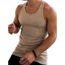 Men'S Workout Tank Top Ribbed Knit Sleeveless Gym Muscle T Shirts Bodybuilding Tee Khaki M