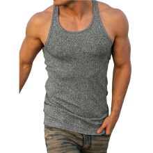 Men'S Workout Tank Top Ribbed Knit Sleeveless Gym Muscle T Shirts Bodybuilding Tee Light Gray XXXL