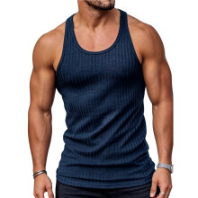 Men'S Workout Tank Top Ribbed Knit Sleeveless Gym Muscle T Shirts Bodybuilding Tee Navy M