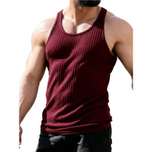 Men'S Workout Tank Top Ribbed Knit Sleeveless Gym Muscle T Shirts Bodybuilding Tee Chestnut Red M
