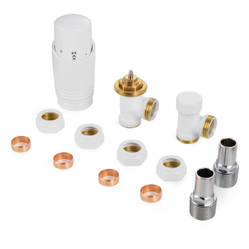 VANCOCO 2 Pack White Angled Thermostatic Radiator Valve Set 1/2"15mm 2