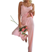 Kvinnors 2-Delade Pyjamas Set med Hjärtformade Prickar och Spetskantad Linne och Byxor Loungewear Set Rosa Vit L