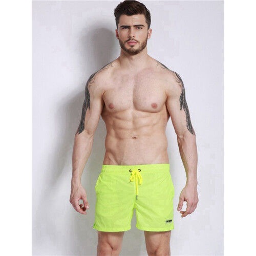 Mens Solid Color Drawstring Quick Dry Lined Beach Swim Trunks with Pockets Fluorescent Yellow XL 1