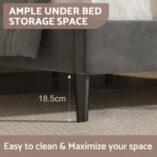 (Double, Dark Grey) Bed Frame, Upholstered Wooden Slat Bed Frame with Headboard, Easy Assembly, Underbed Storage, No Box Spring Needed 1