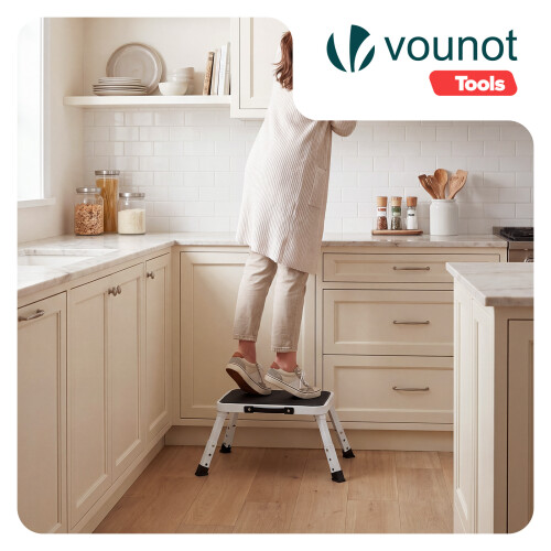 VOUNOT Folding Metal Step Stool w/ Anti-Slip Platform 3-Level Height Adjustable 1
