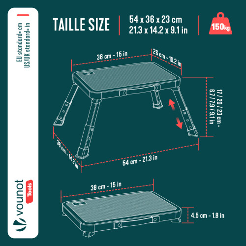 VOUNOT Folding Metal Step Stool w/ Anti-Slip Platform 3-Level Height Adjustable 2