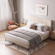 (King, Beige) Bed Frame, Upholstered Wooden Slat Bed Frame with Headboard, Easy Assembly, Underbed Storage, No Box Spring Needed