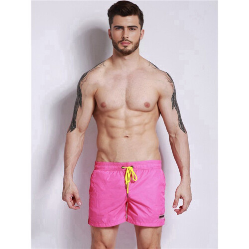 Mens Solid Color Drawstring Quick Dry Lined Beach Swim Trunks with Pockets Rose Red L 1