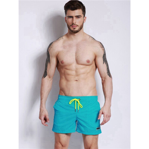 Mens Solid Color Drawstring Quick Dry Lined Beach Swim Trunks with Pockets Cyan- L 1