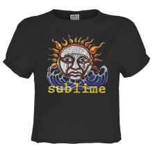 (L, Charcoal) Amplified Womens/Ladies Ska Sun Logo Sublime Crop Top