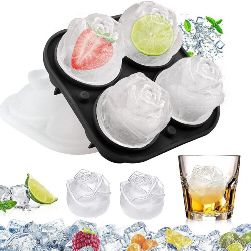 (Pink rose) Maker Round Sphere Tray Mold Cube Whiskey Ball Silicone 2
