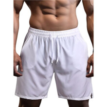 Heren Sneldrogende Elastische Tailleband met Trekkoord Losse Fit Sportieve Gym Shorts Wit L