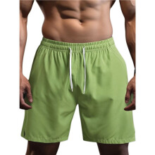 Heren Sneldrogende Elastische Tailleband met Trekkoord Losse Fit Sportieve Gym Shorts Citroengroen XXXL