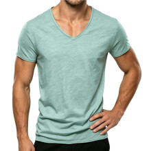 Heren T-Shirts Korte Mouw Klassiek V-Hals T-Shirt Casual Zomer Basis T-Shirt Lichtgroen XXL