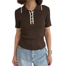 Vrouwen Korte Mouw Coltrui Gebreide Tops Casual Geribbelde Shirt Slim Fit Pullover Sweater Bruin M