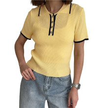 Vrouwen Korte Mouw Coltrui Gebreide Tops Casual Geribbelde Shirt Slim Fit Pullover Sweater Geel S