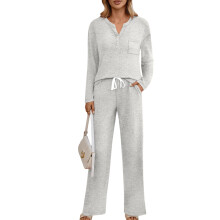 Dames 2-Delige Lounge Sets voor Lente Outfits Sweatsuit Bijpassende Pyjama'S Luchthaven Vakantie Zomer Pyjama'S Grijs M