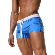 Heren Zwemshorts met Trekkoord, Contrasterende Tailleband, Ritszak en Zijsplit Blauw S