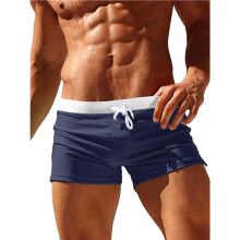 Heren Zwemshorts met Trekkoord, Contrasterende Tailleband, Ritszak en Zijsplit Marineblauw S
