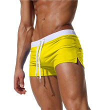 Mäns Badbyxor med Dragsko och Kontrasterande Midjeband, Dragkedjeficka och Sidoflik Gul S