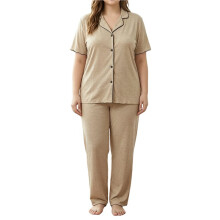 Damespyjamaset met Korte Mouwen en Knoopsluiting, Verkoelende Nachtkleding, Zachte en Comfortabele Pyjamabroekset Kaki L