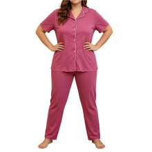 Damespyjamaset met Korte Mouwen en Knoopsluiting, Verkoelende Nachtkleding, Zachte en Comfortabele Pyjamabroekset Rosérood L