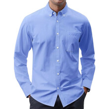 Men'S Solid Color Oxford Button-Down Long Sleeve Dress Shirt Light XXL