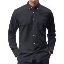 Men'S Solid Color Oxford Button-Down Long Sleeve Dress Shirt Black XXL
