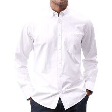 Men'S Solid Color Oxford Button-Down Long Sleeve Dress Shirt White S