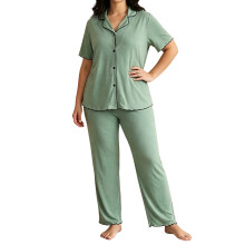 Damespyjamaset met Korte Mouwen en Knoopsluiting, Verkoelende Nachtkleding, Zachte en Comfortabele Pyjamabroekset Groen XL