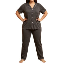 Damespyjamaset met Korte Mouwen en Knoopsluiting, Verkoelende Nachtkleding, Zachte en Comfortabele Pyjamabroekset Grijs L