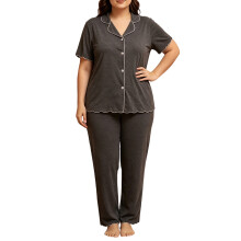 Damespyjamaset met Korte Mouwen en Knoopsluiting, Verkoelende Nachtkleding, Zachte en Comfortabele Pyjamabroekset Grijs XXXL