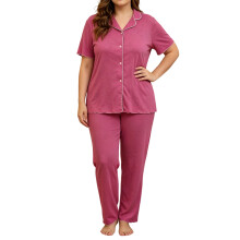 Damespyjamaset met Korte Mouwen en Knoopsluiting, Verkoelende Nachtkleding, Zachte en Comfortabele Pyjamabroekset Rosérood 4XL