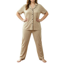 Damespyjamaset met Korte Mouwen en Knoopsluiting, Verkoelende Nachtkleding, Zachte en Comfortabele Pyjamabroekset Kaki XL